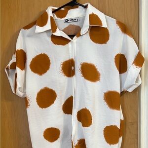 Women's Polka Dot Blouse - White and Brown